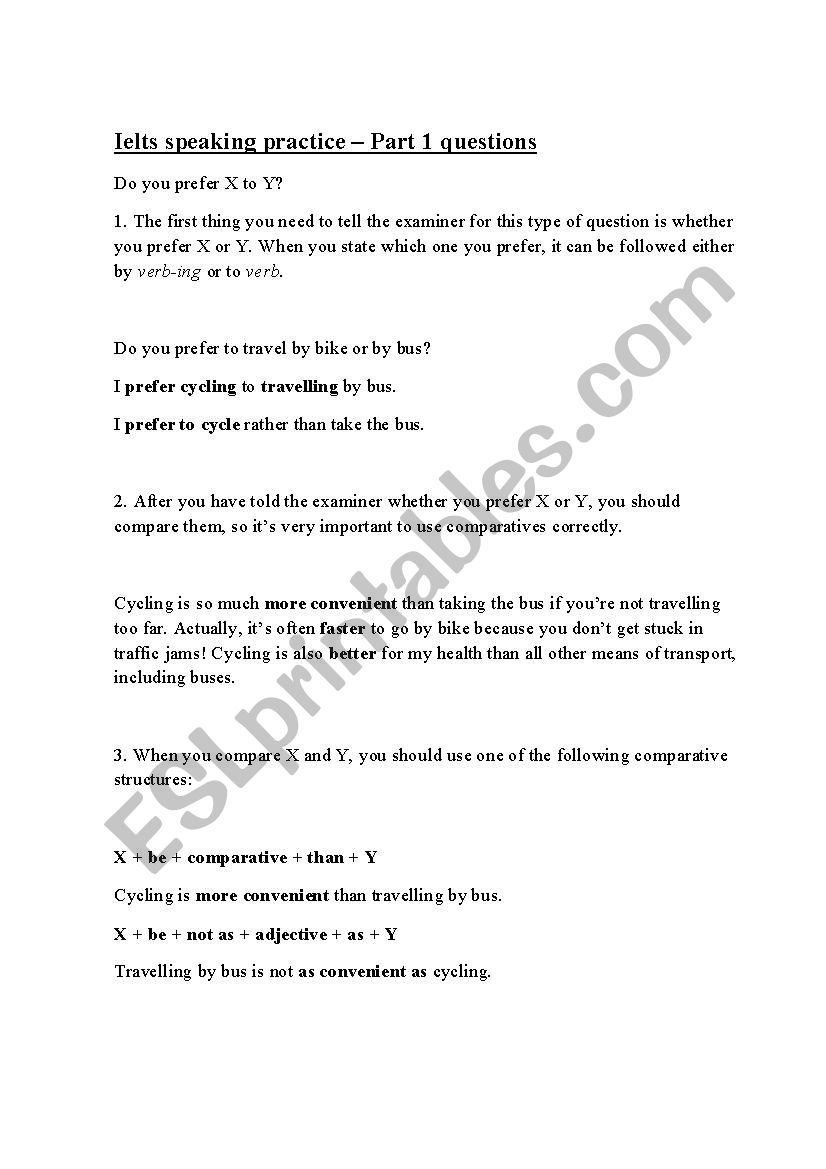 Ielts - Do you prefer - Part 1 questions