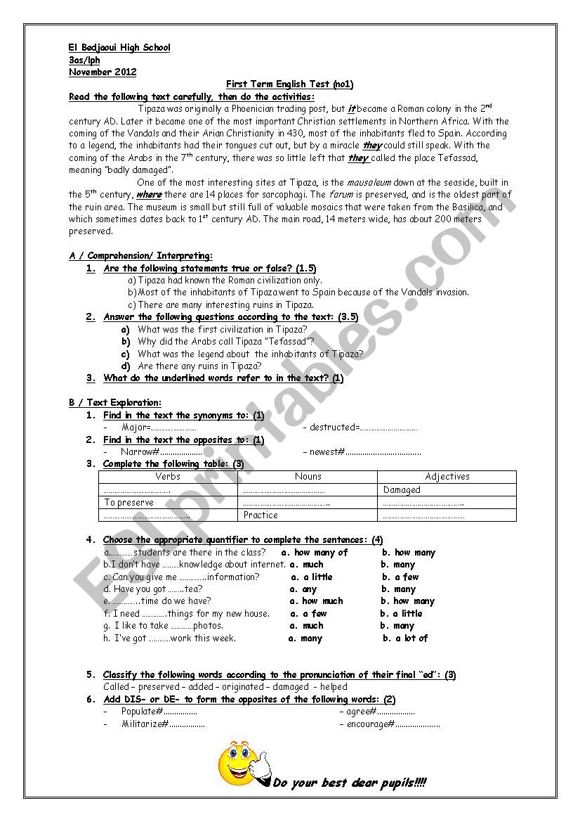 Tipaza worksheet