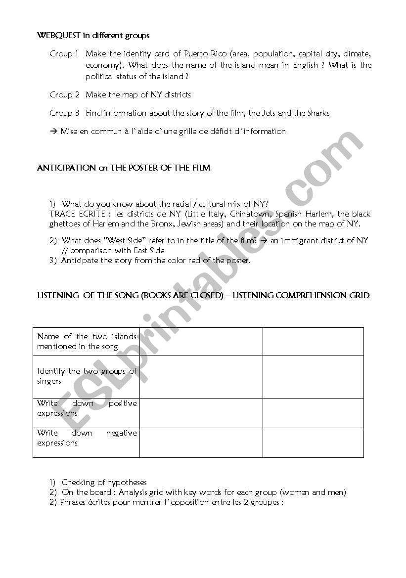 West Side story - America worksheet