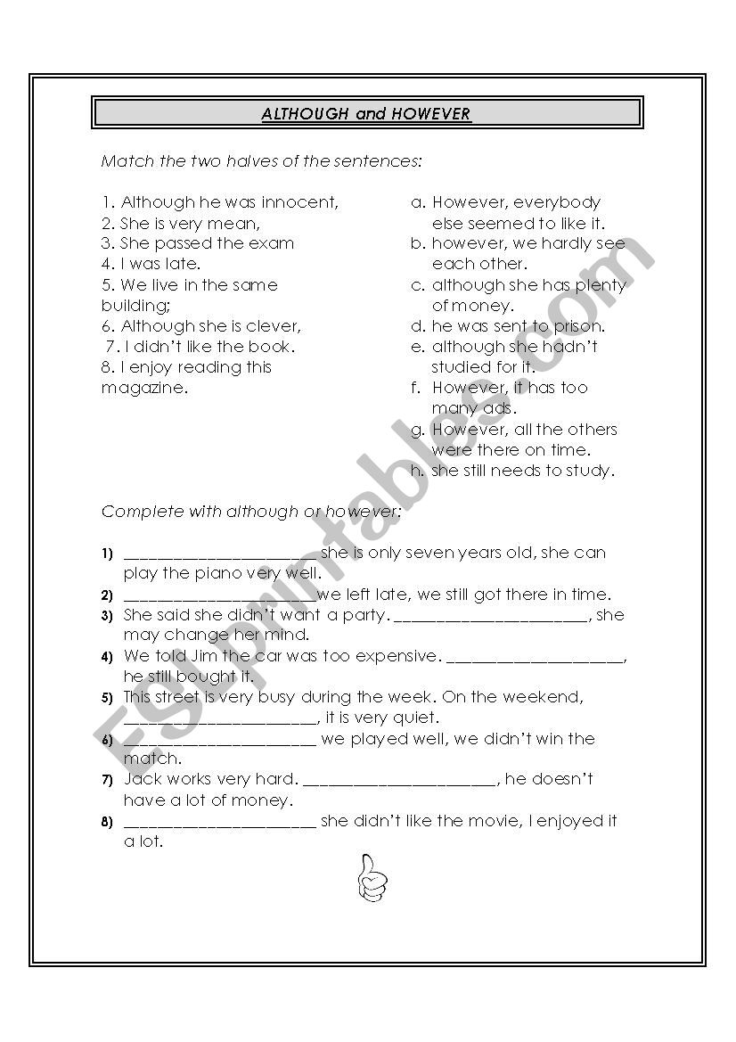 Although and However worksheet