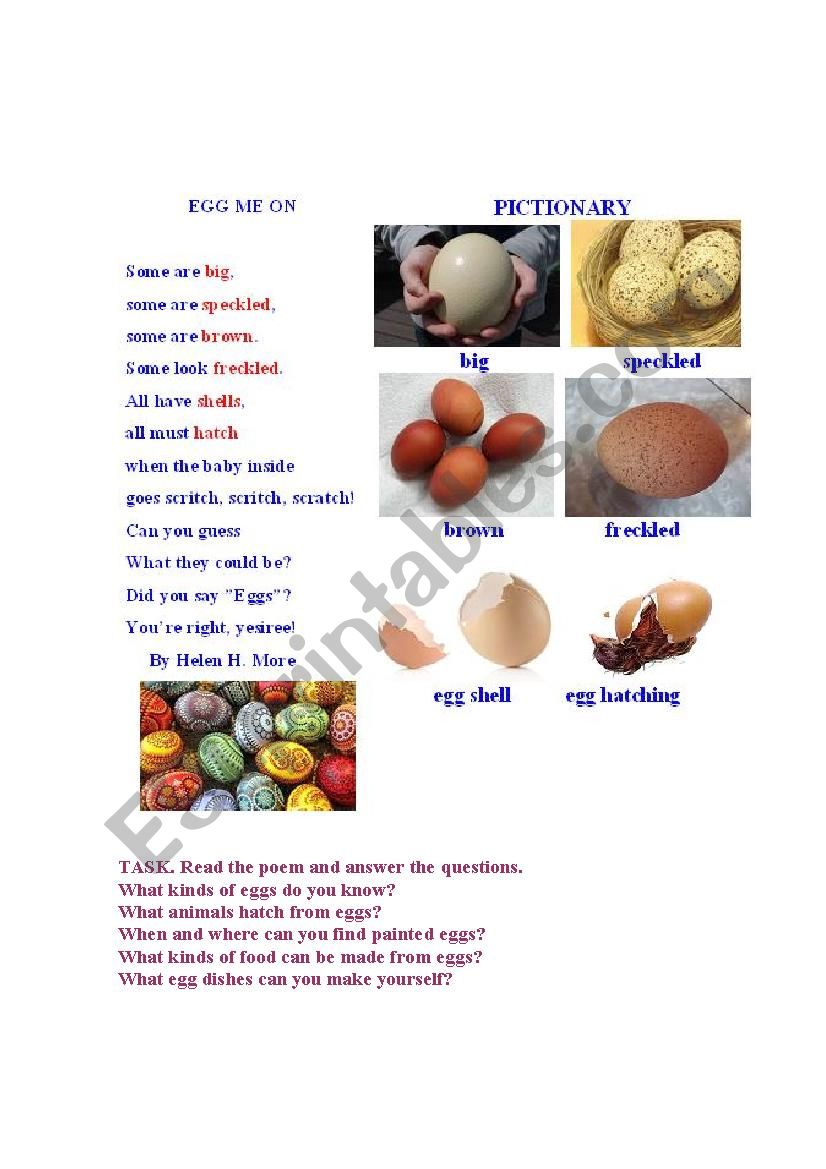 EGGS (a poem + a pictionary) worksheet