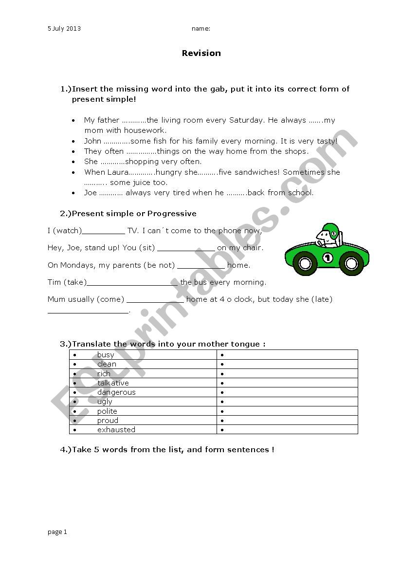 Revision worksheet