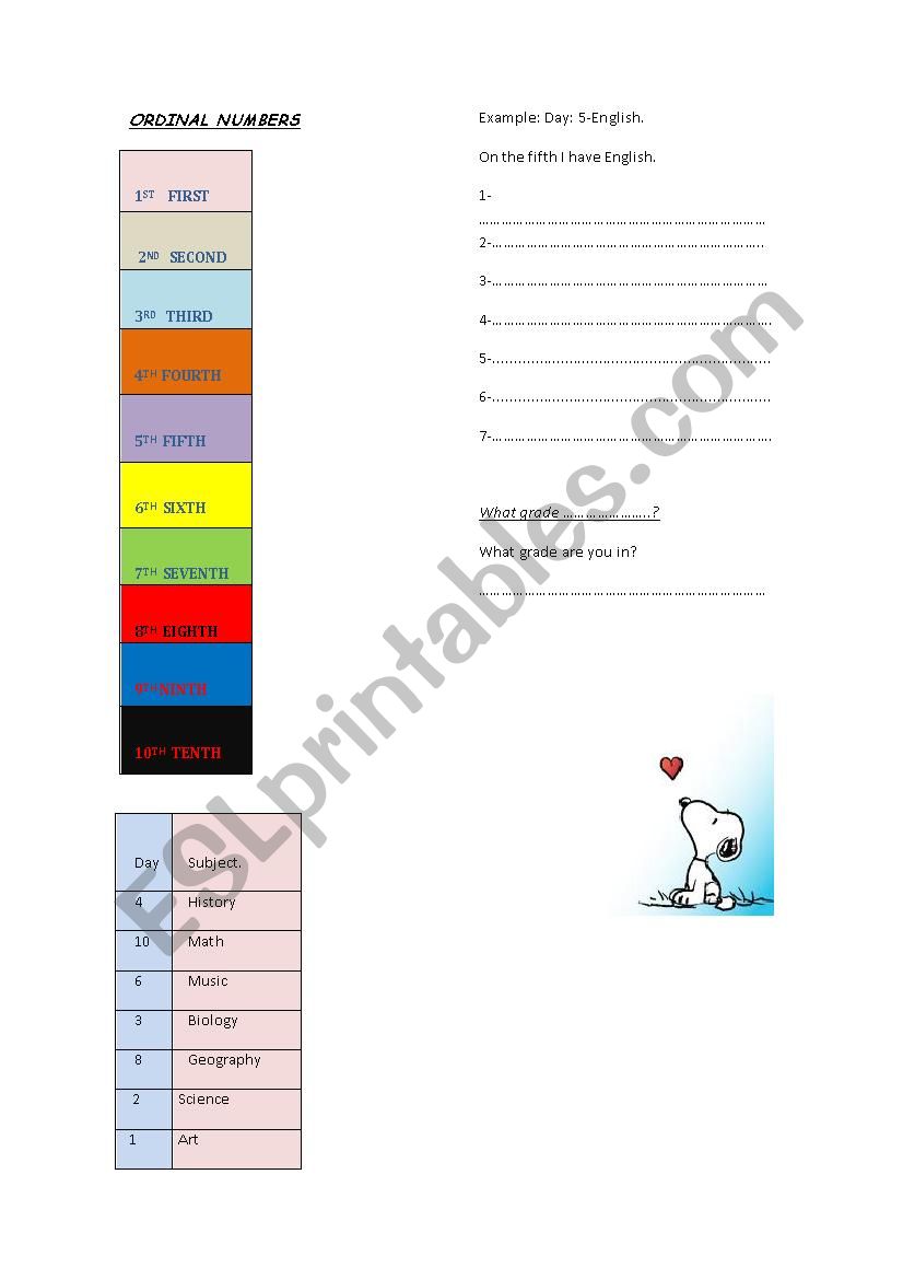 Ordinal Numbers worksheet