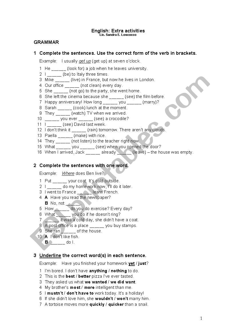 vsion of tenses worksheet