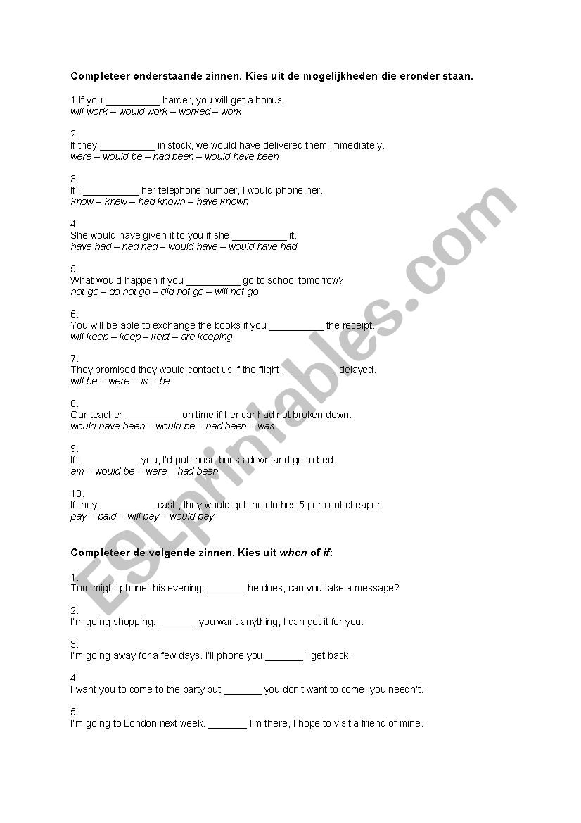 conditional clause, exercises worksheet
