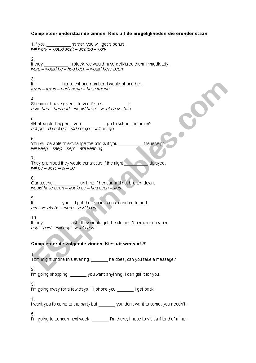 conditional clause, exercises worksheet