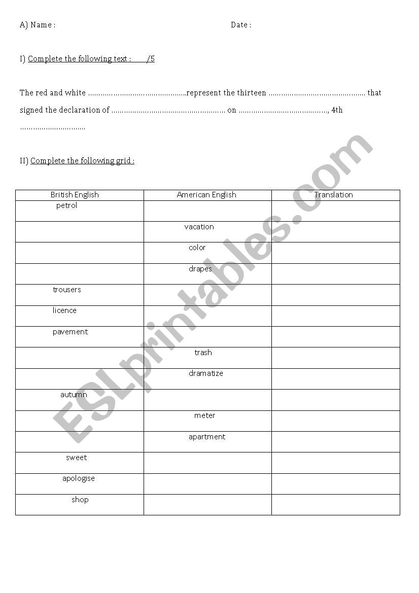 British and American English test