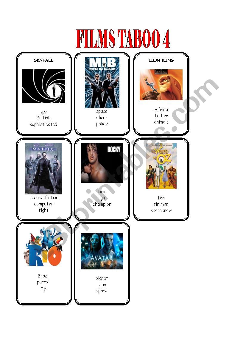 Film Title Taboo 4/4  worksheet