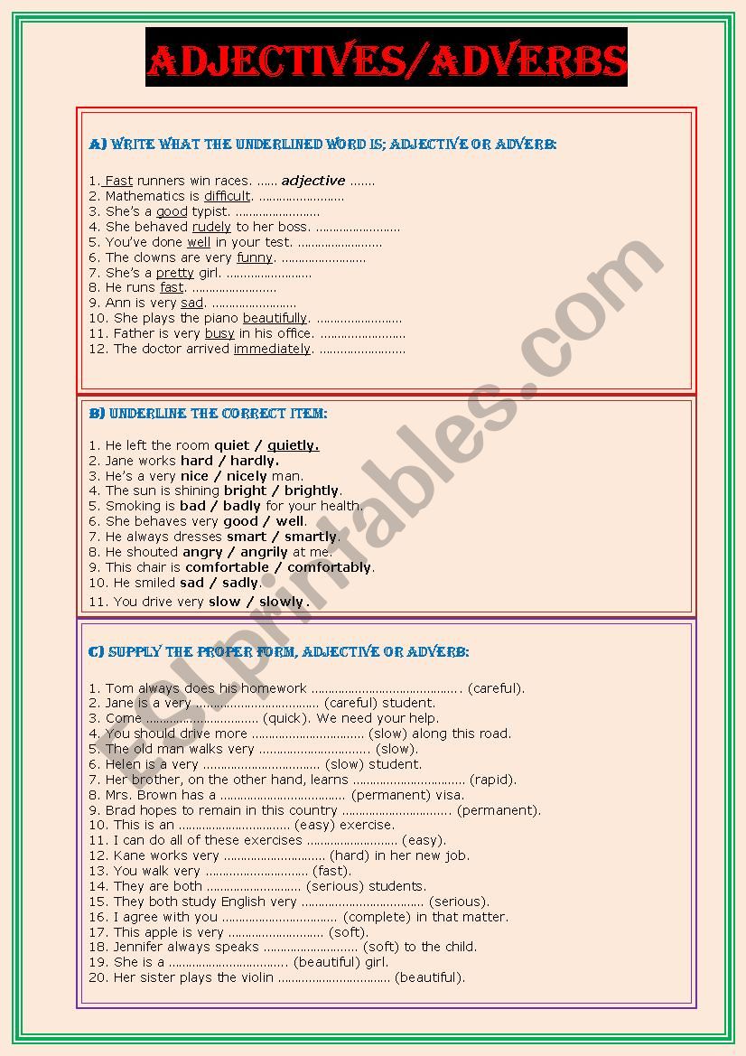 ADJECTIVES - ADVERBS worksheet