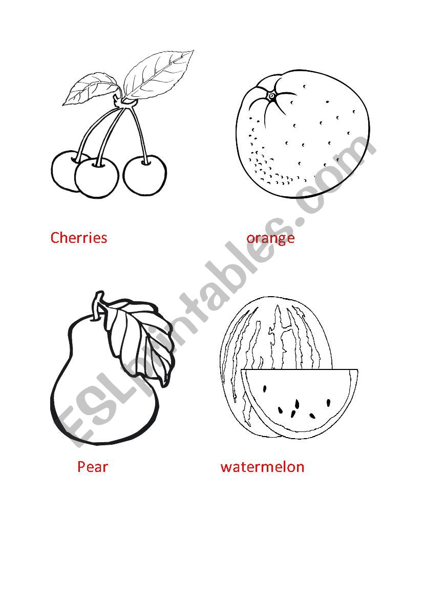 fruits coloring flashcards worksheet