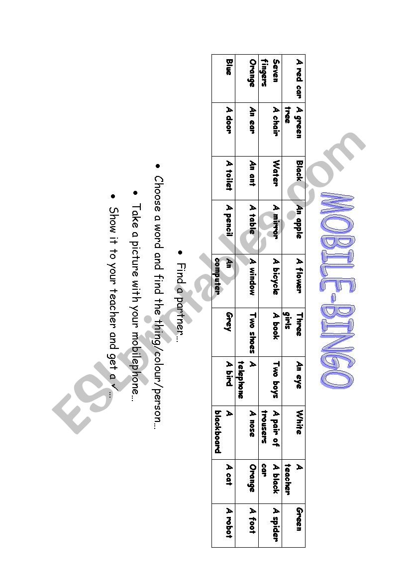 Mobilephone-bingo worksheet