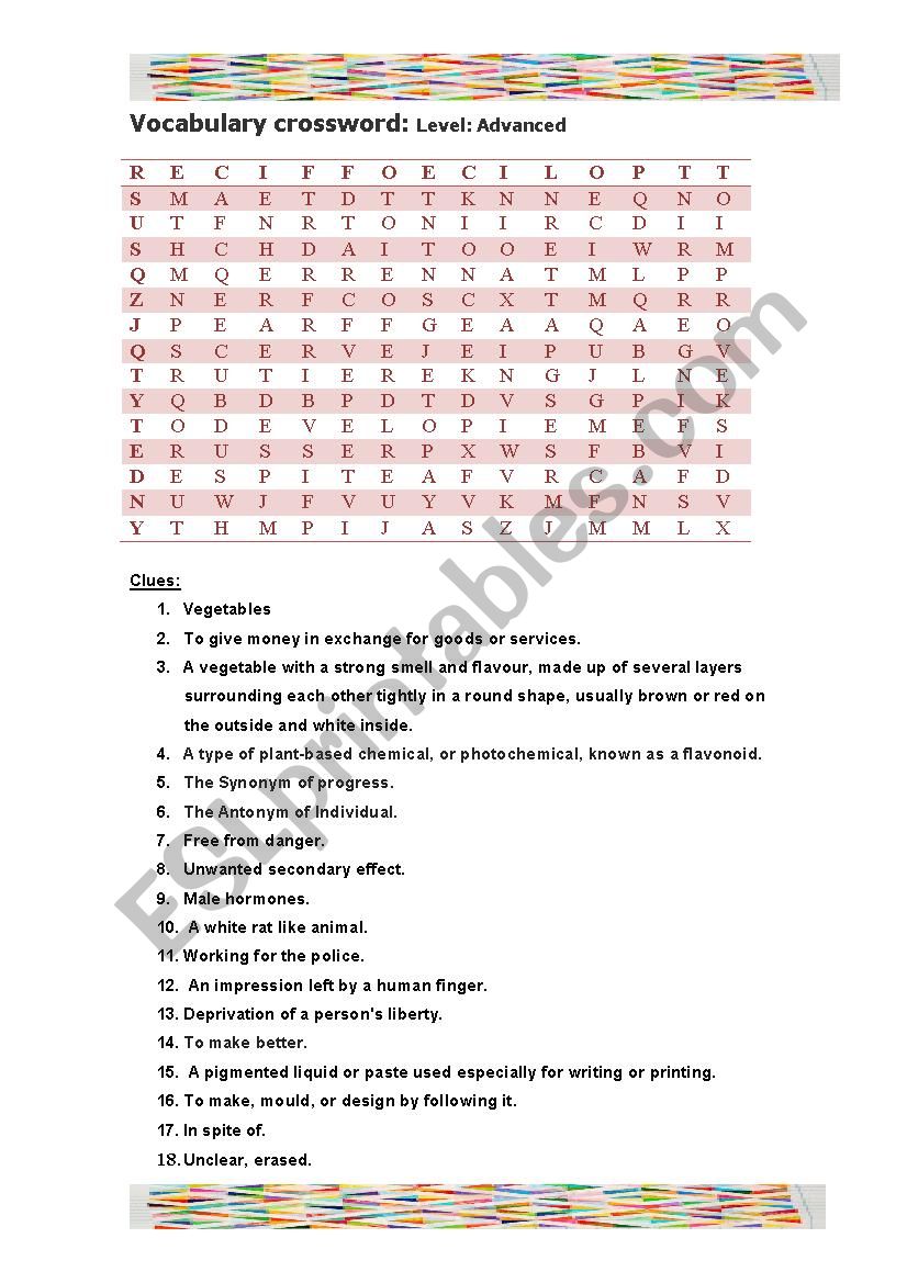 Advanced Level Vocabulary crossword