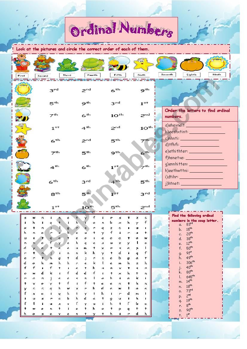 Ordinal Numbers worksheet