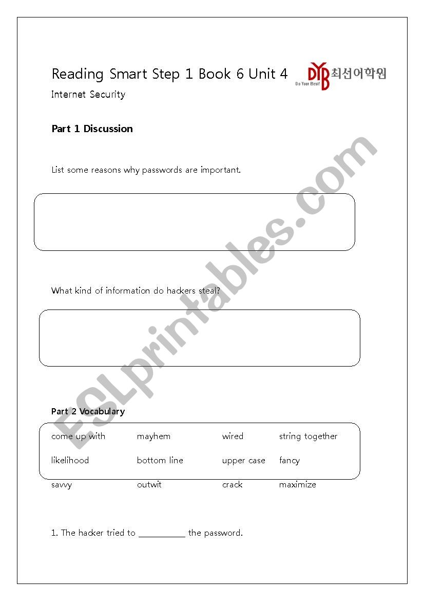 Internet Security worksheet