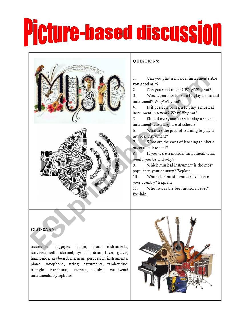 Picture-based discussion musical instruments