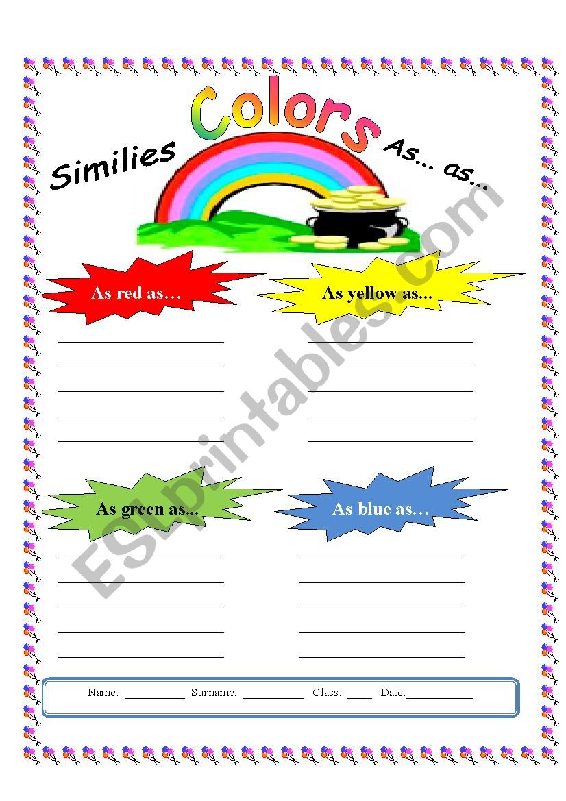 Colors Similies worksheet