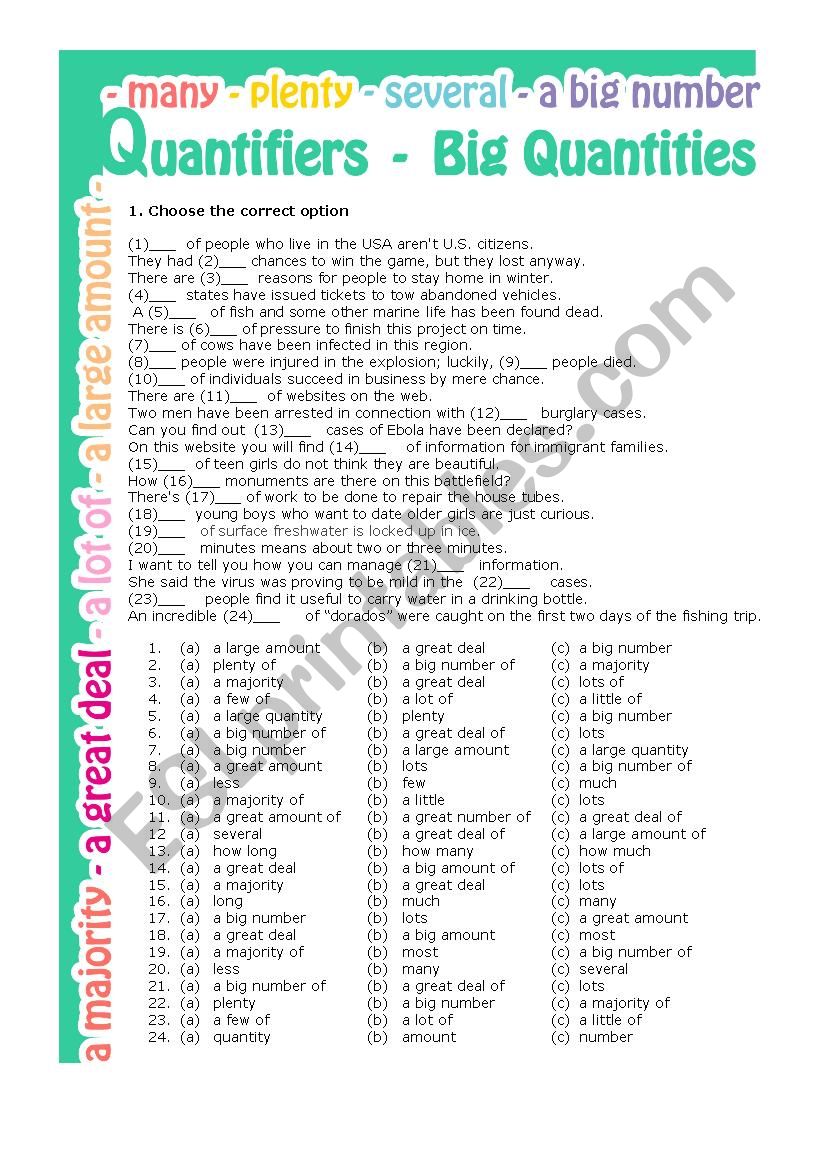 Quantifiers - Big Quantities worksheet