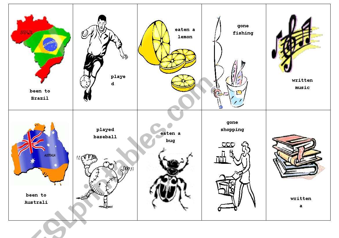 Present Perfect verb cards worksheet