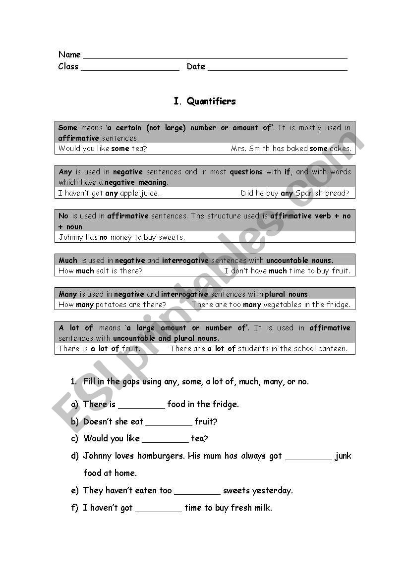 Quantifiers and There + to be worksheet