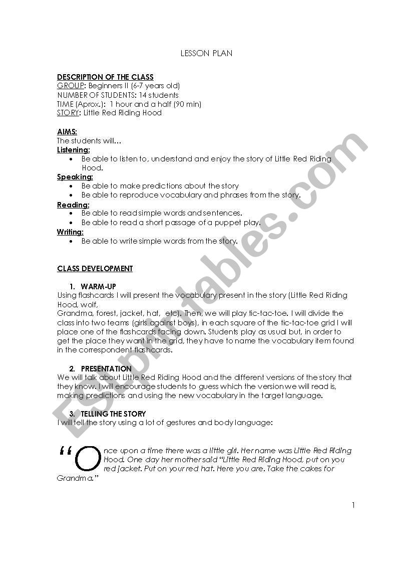 Liitle Red Riding Hood worksheet