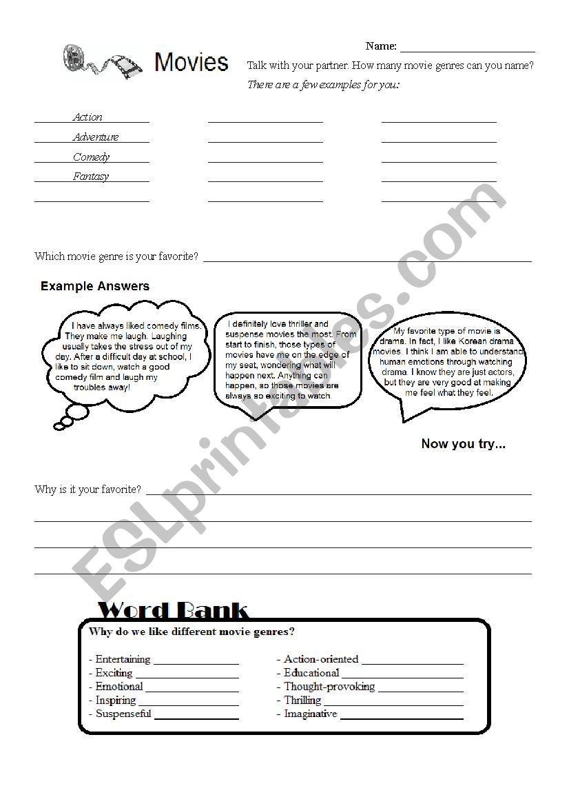 Movie Genres worksheet