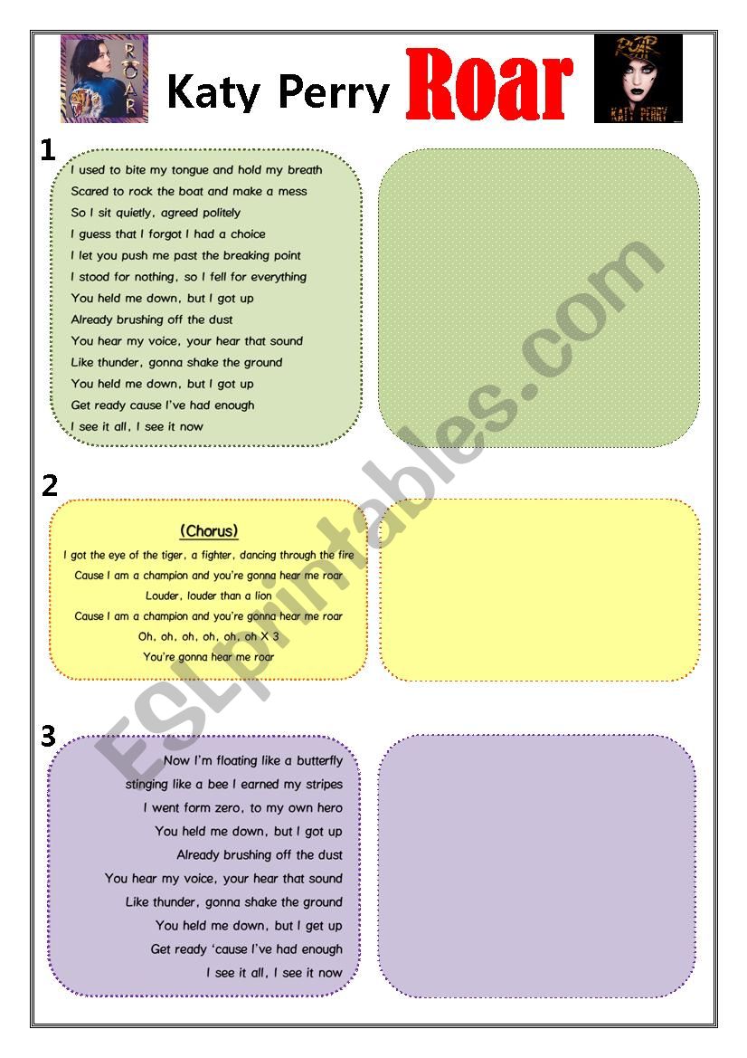 Song Roar Katy Perry - vocabulary practice - ESL worksheet by caiomachado