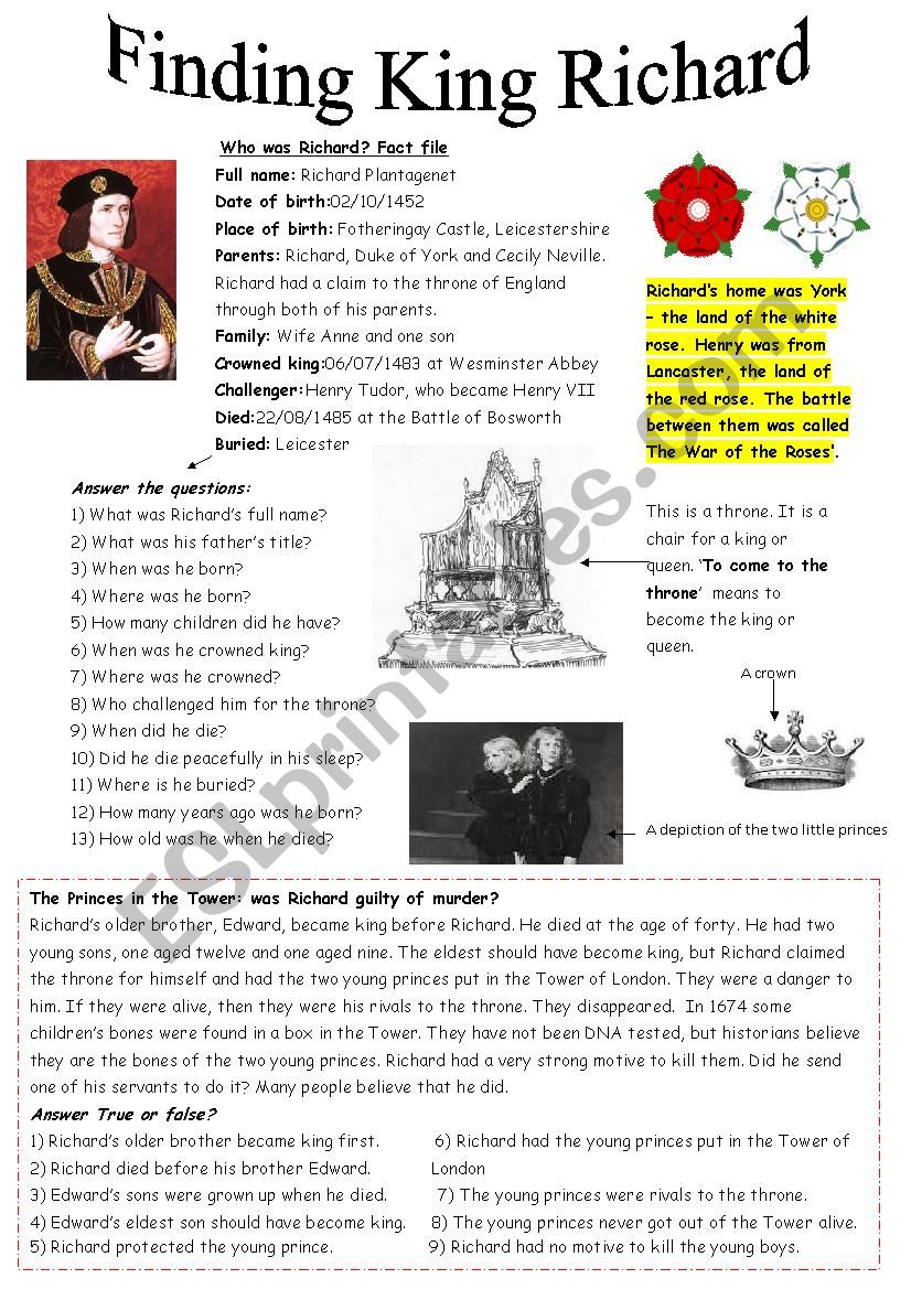 Finding King Richard III worksheet