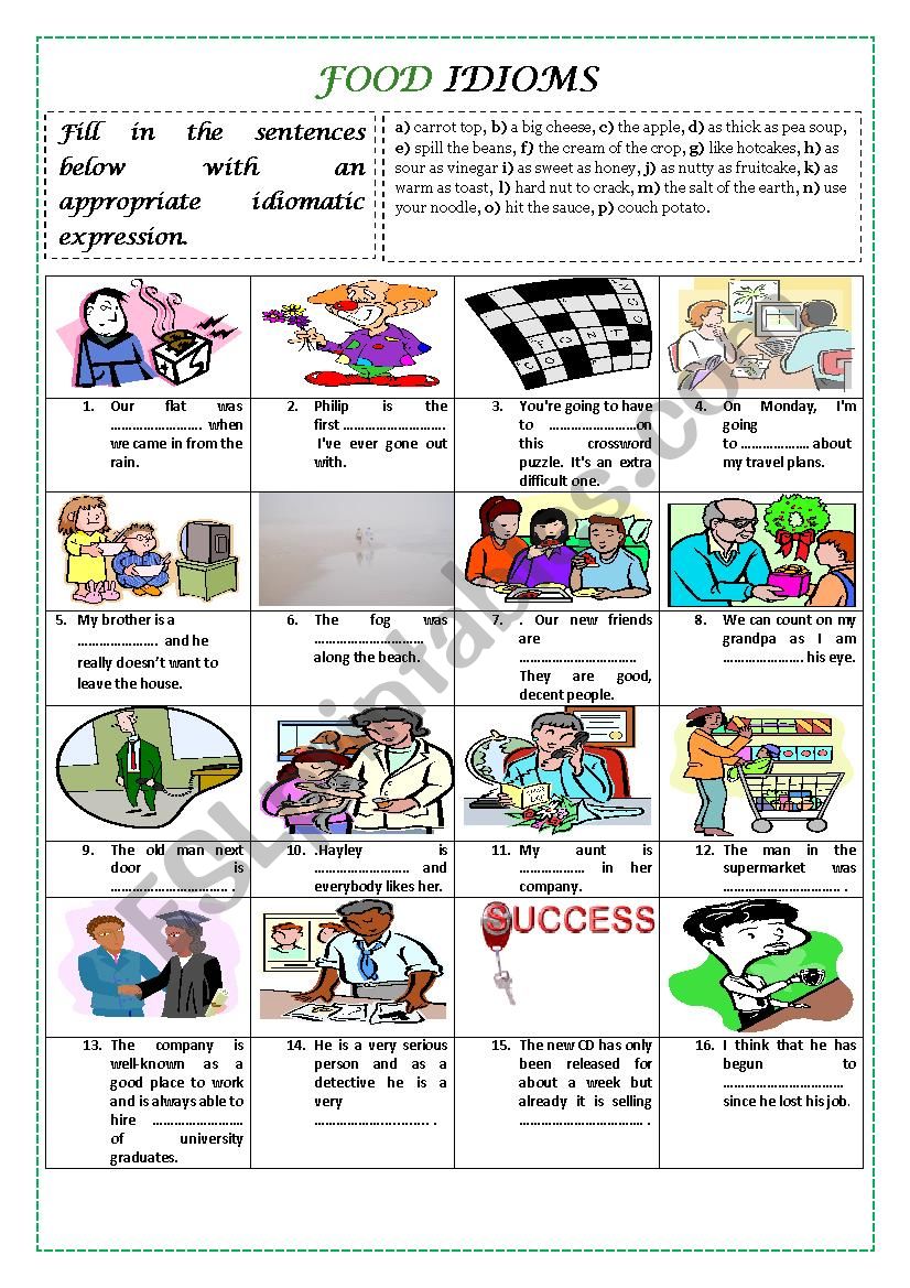 FOOD IDIOMS (with key) worksheet