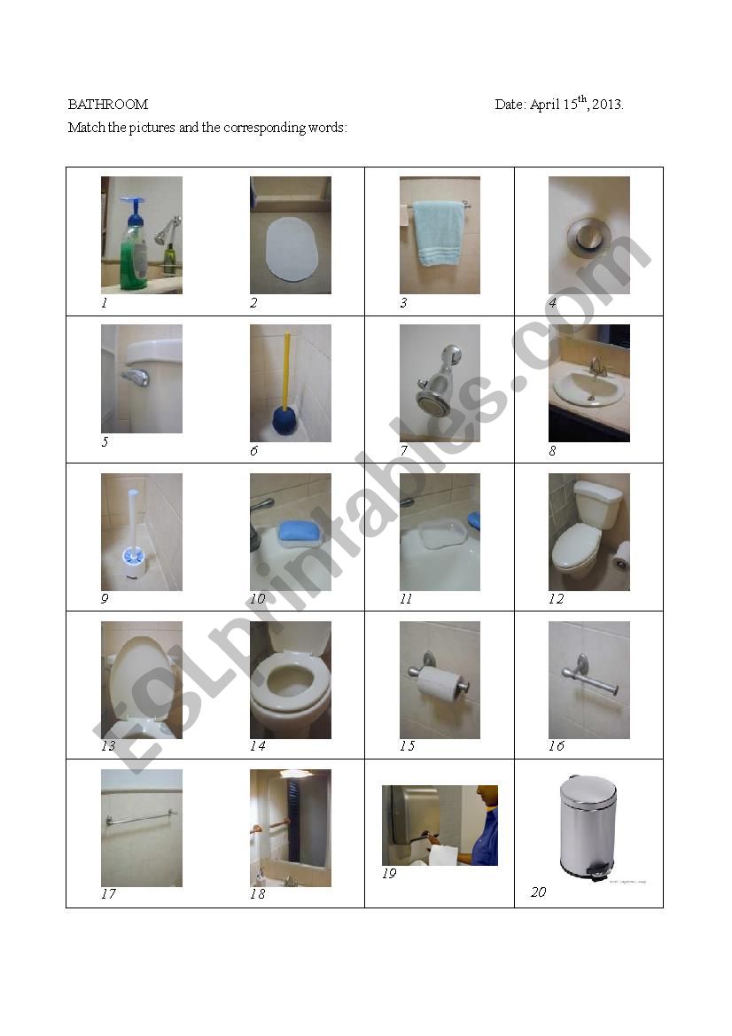 BATHROOM VOCABULARY  worksheet