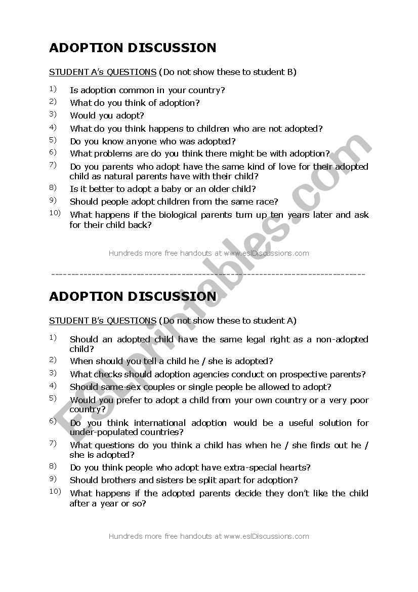 adoption worksheet