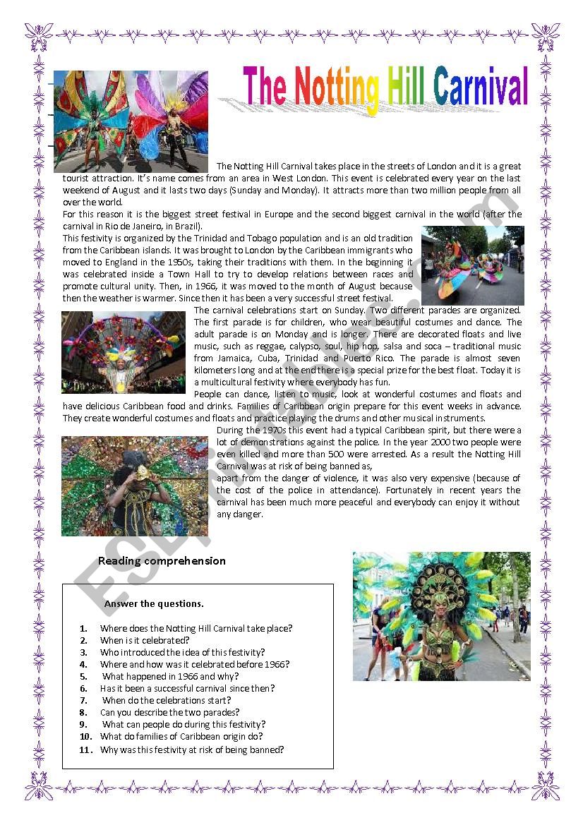 The Notting Hill Carnival worksheet