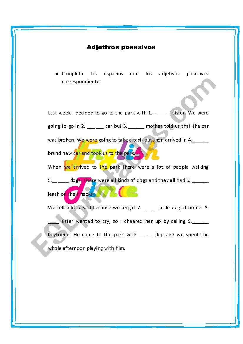 Possessive adjectives worksheet