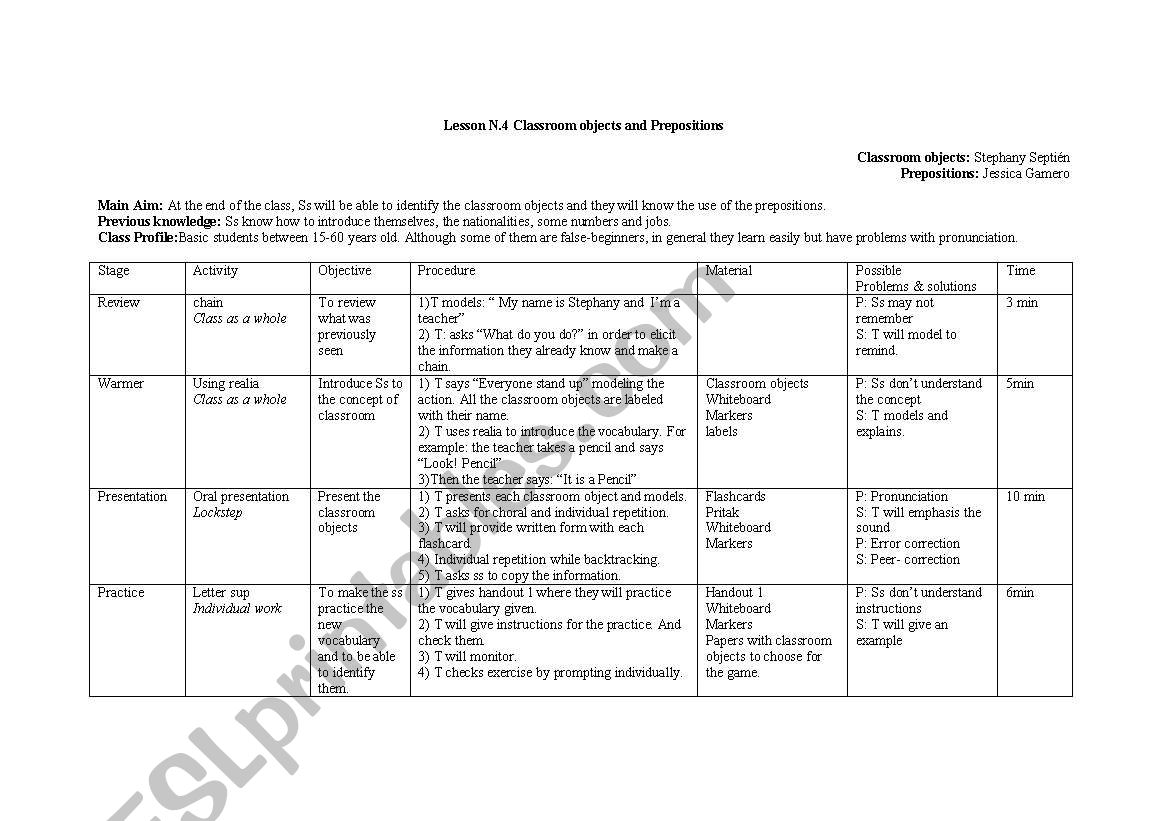 classroom objects worksheet