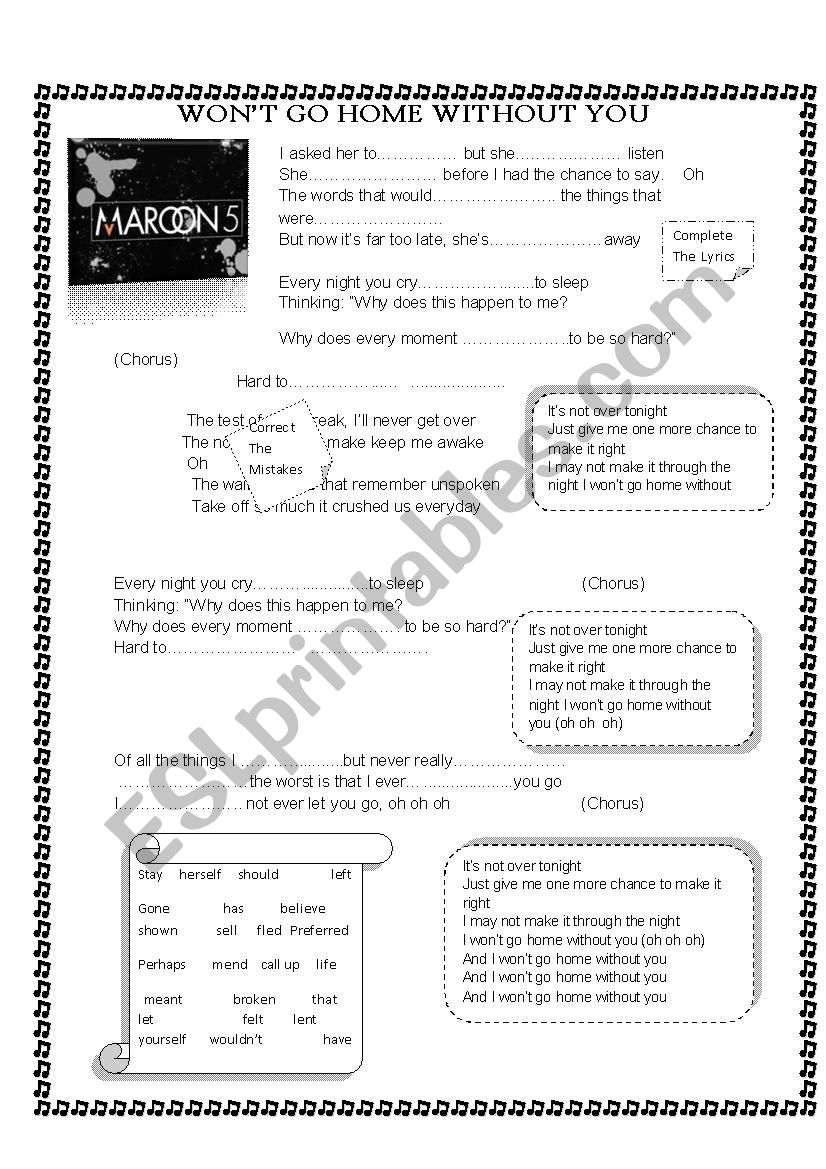 Song: Earned it worksheet