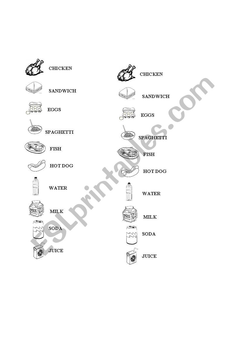 Food and drinks picture dictionary