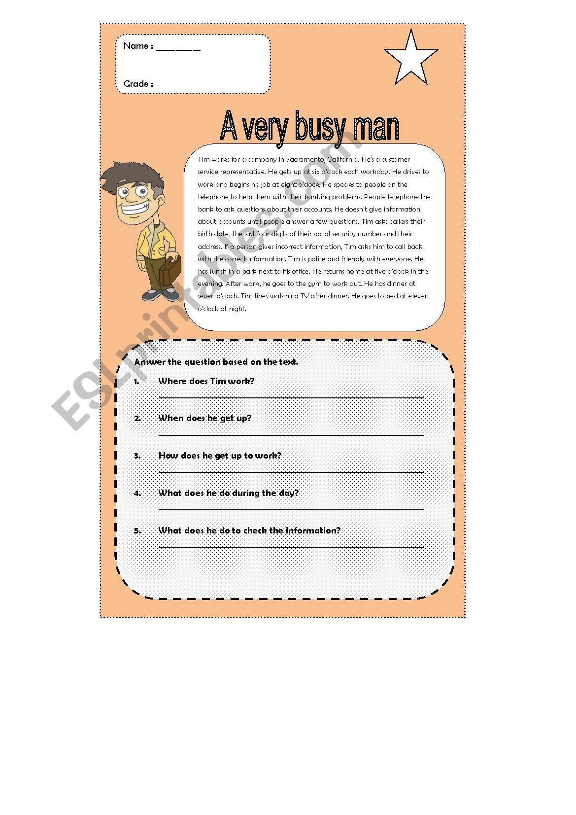 a very busy man worksheet
