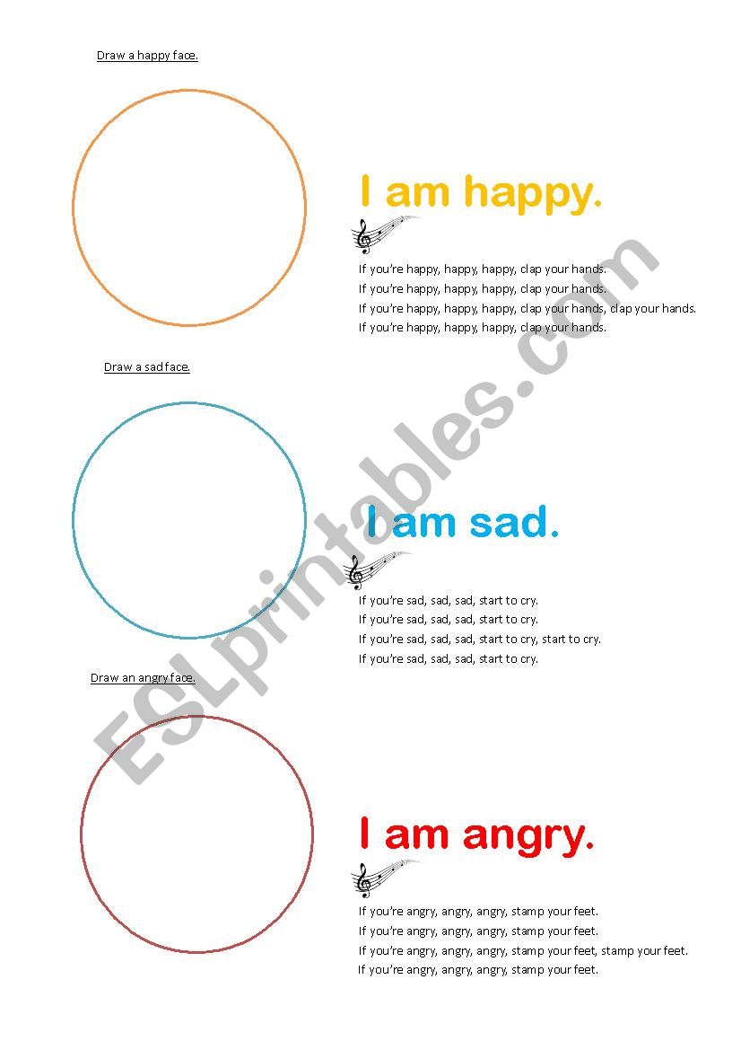 Draw the emotions on a face worksheet