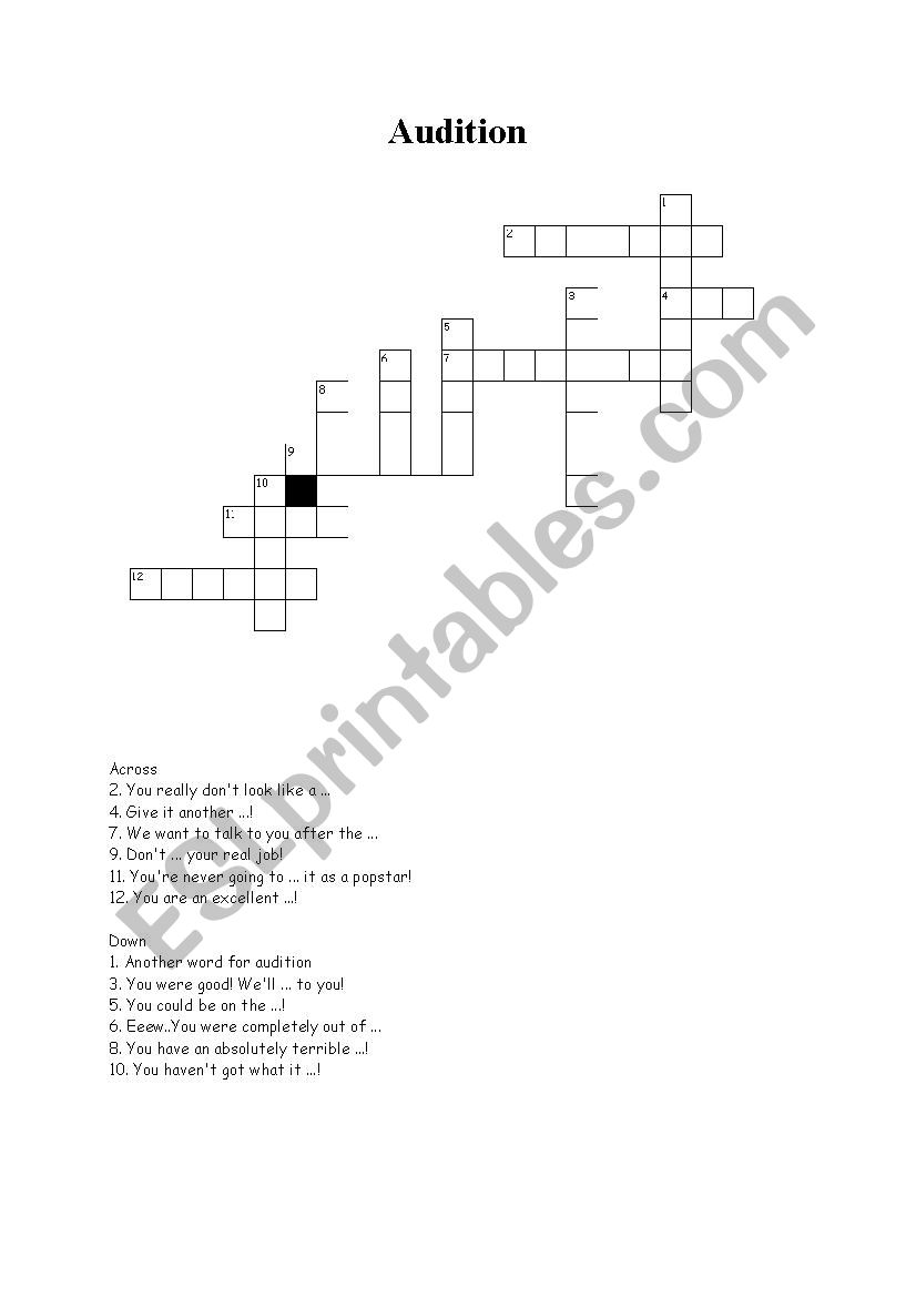 At an audition - crossword (More3!)