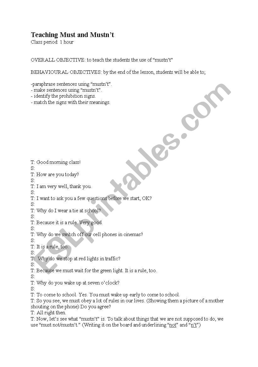 TECHıNG MUST AND MUSTNT worksheet