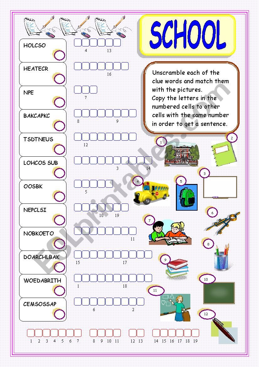 Back to School worksheet