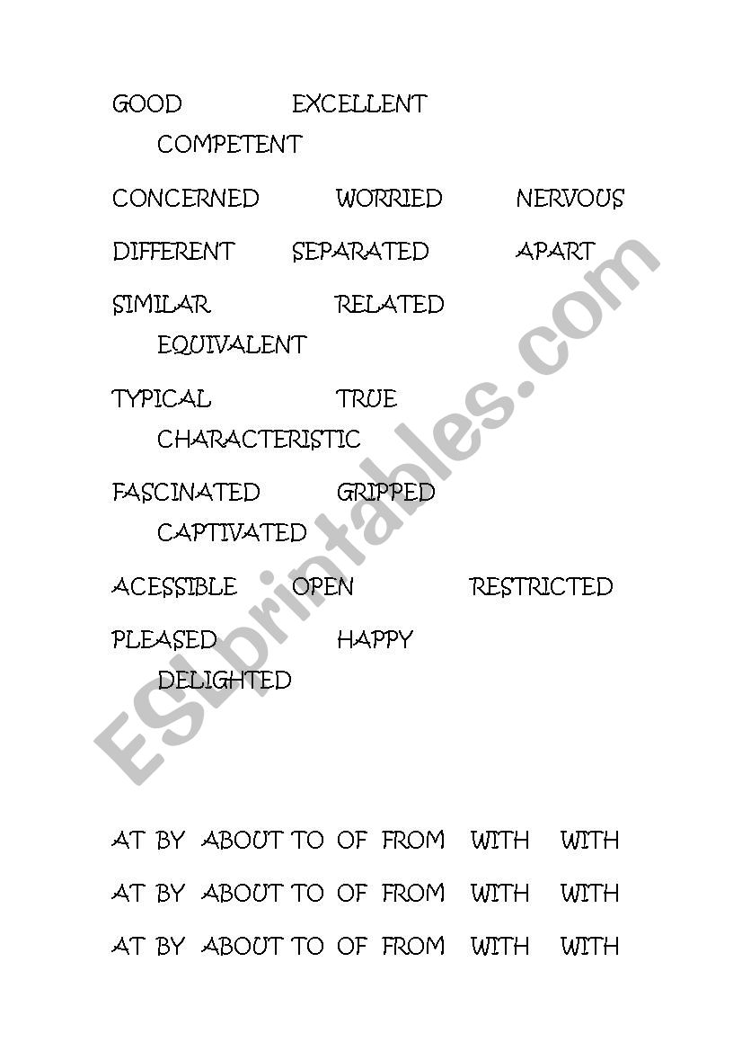 Adjectives plus dependent prepositions