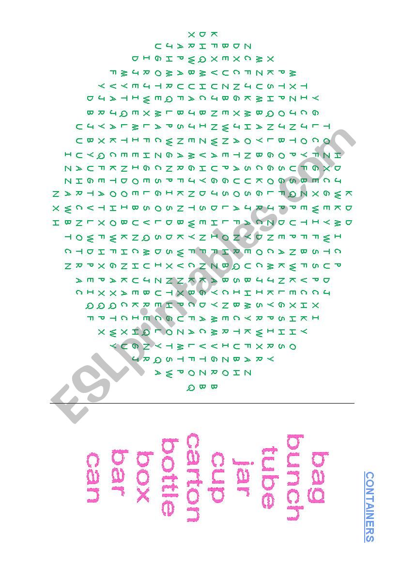 containers wordsearch worksheet