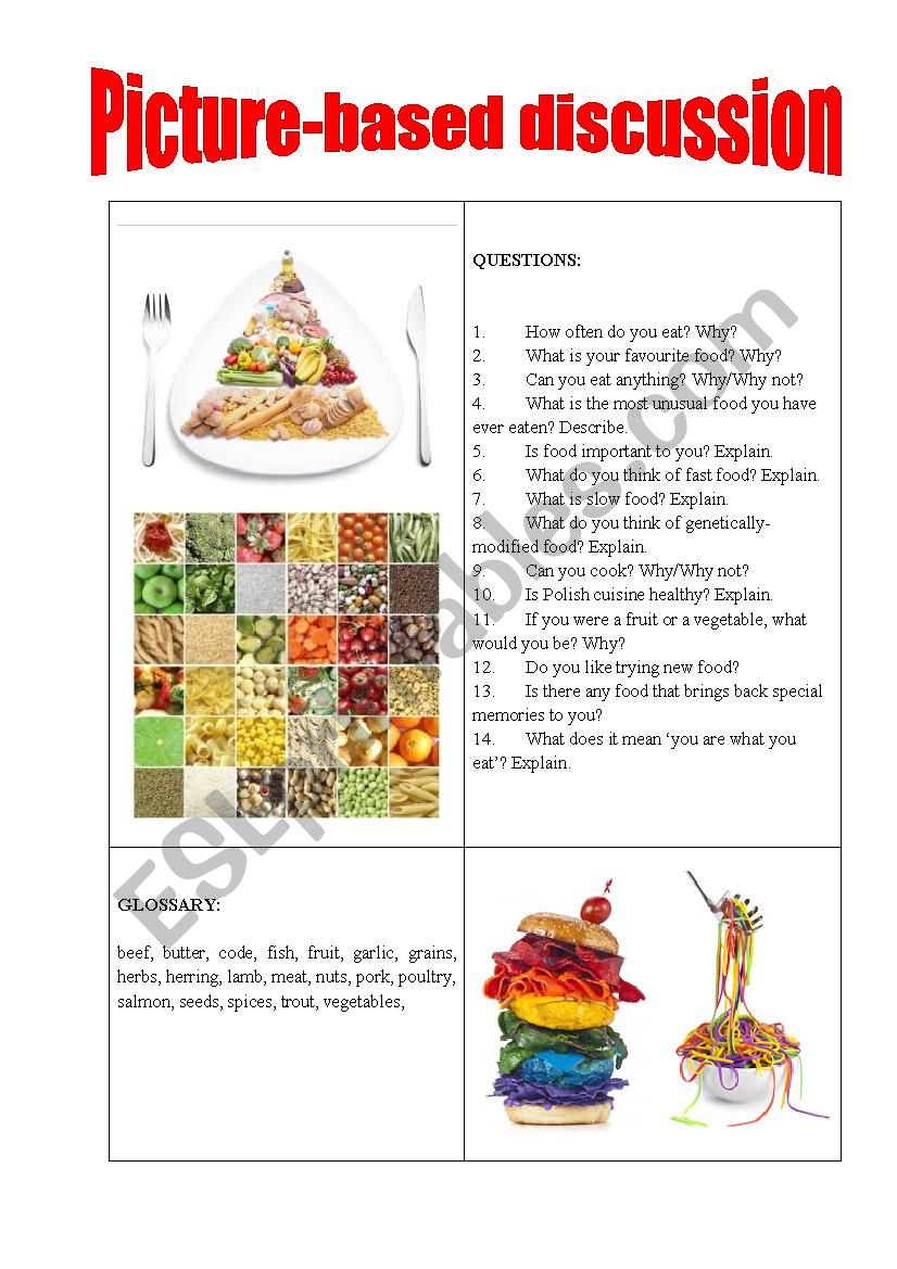 Picture-based discussion food worksheet