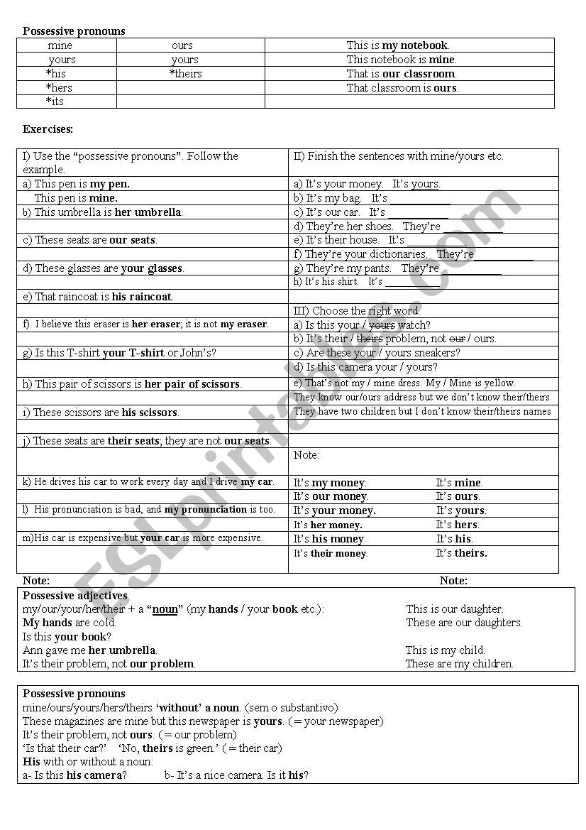 Possessive Pronouns worksheet