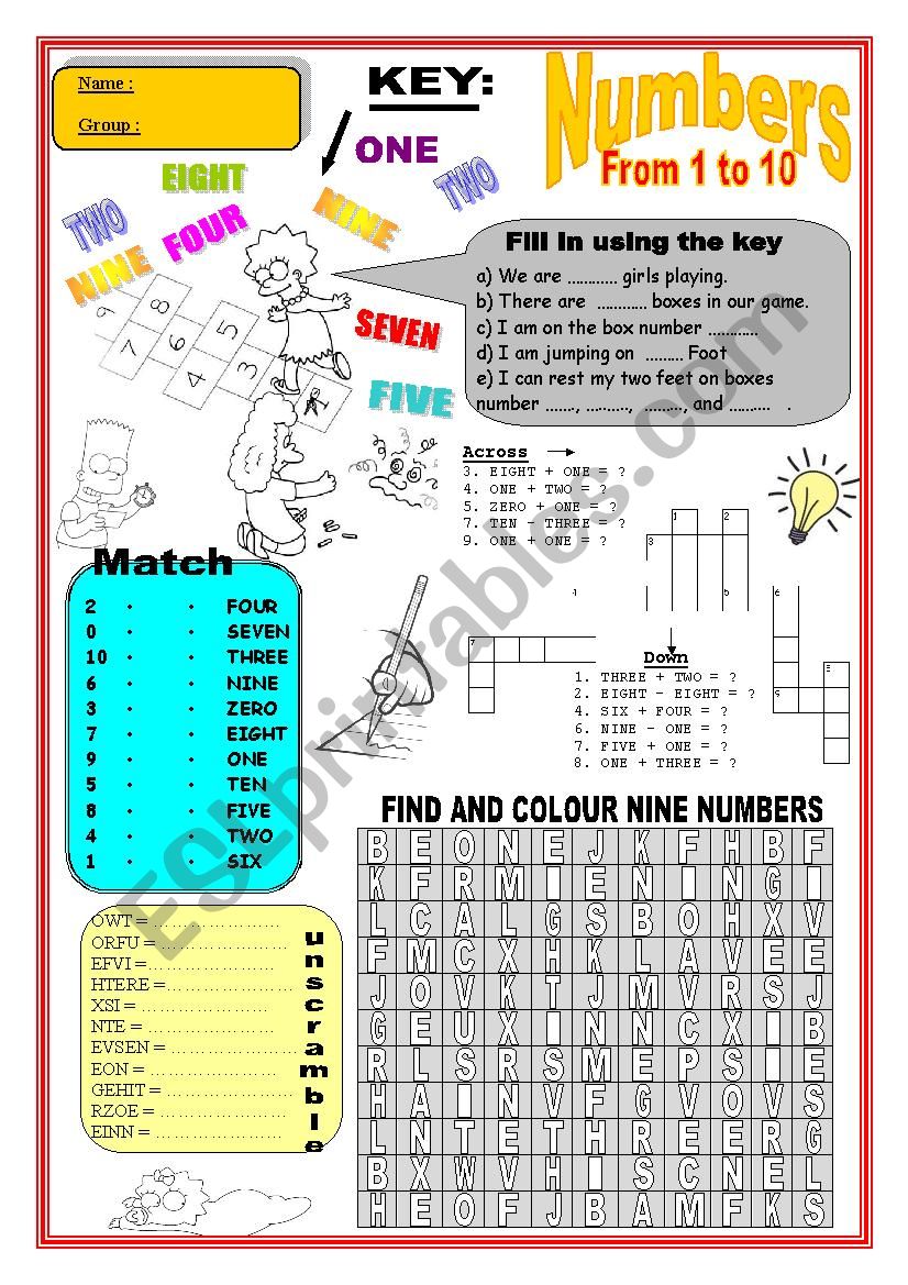 numbers 1-10 with the simpsons