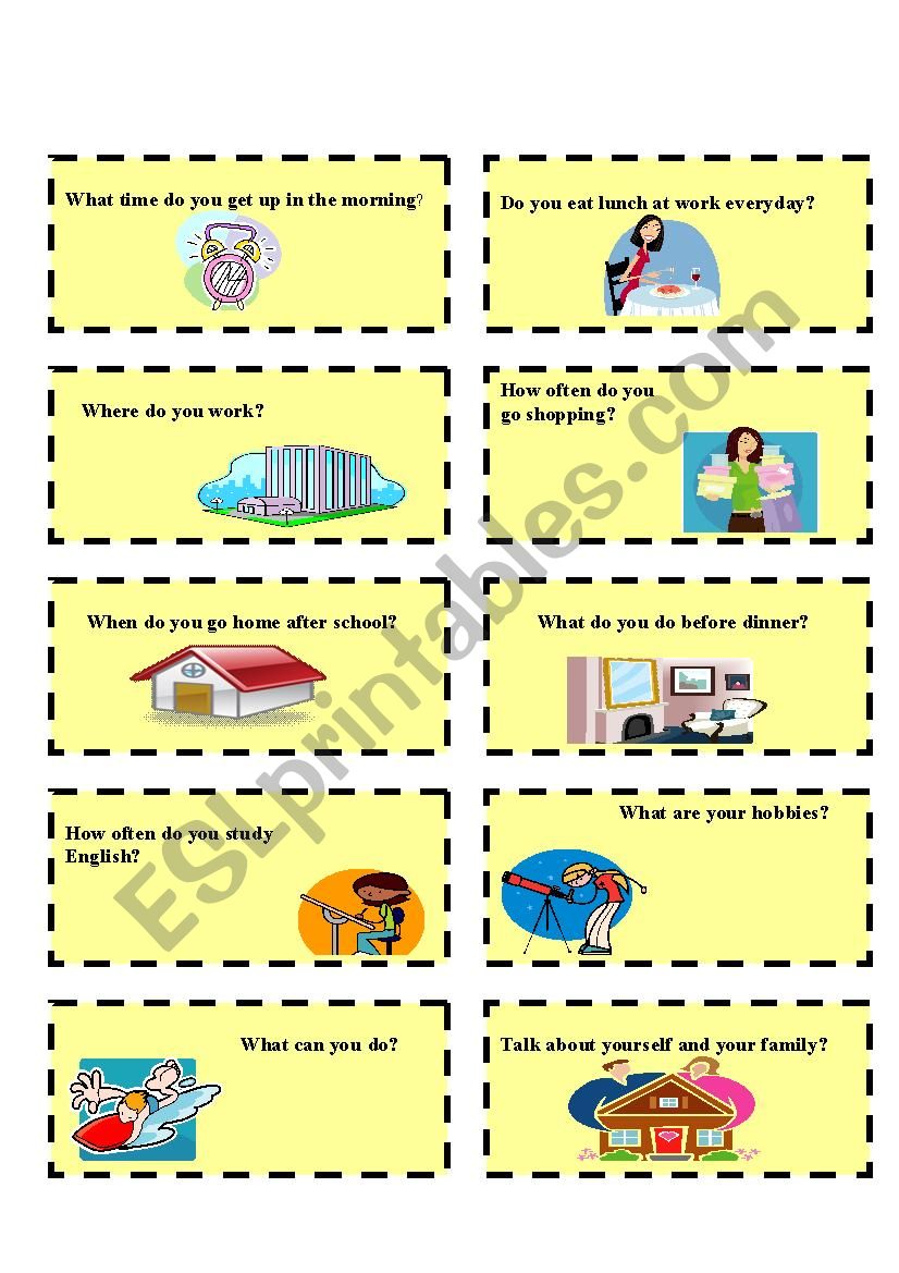 speaking card worksheet