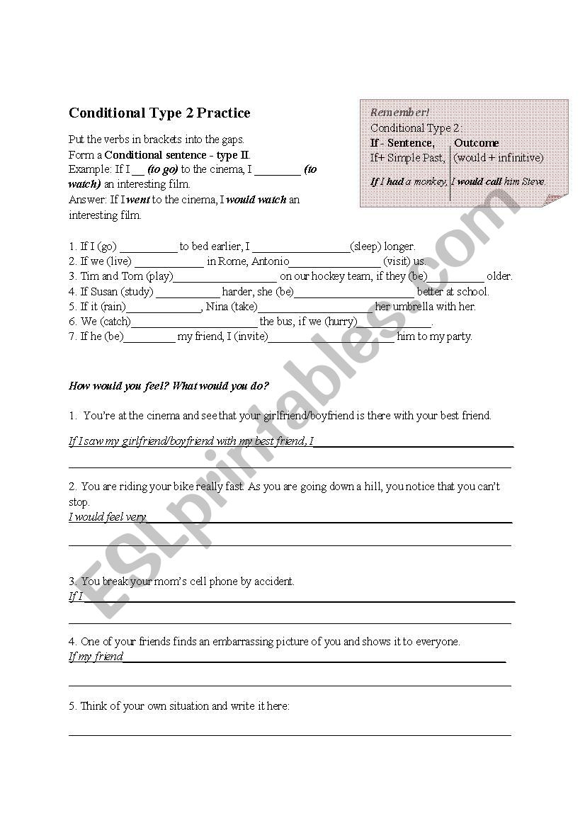 Type 2 Conditional Practice worksheet