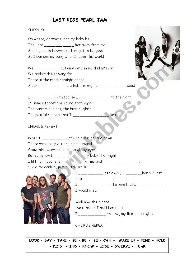 Last Kiss Lyrics - Pearl Jam general…: English ESL worksheets pdf