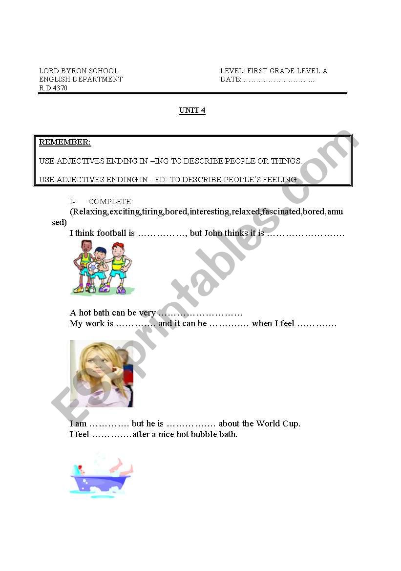 adjectives ending in ed and ing