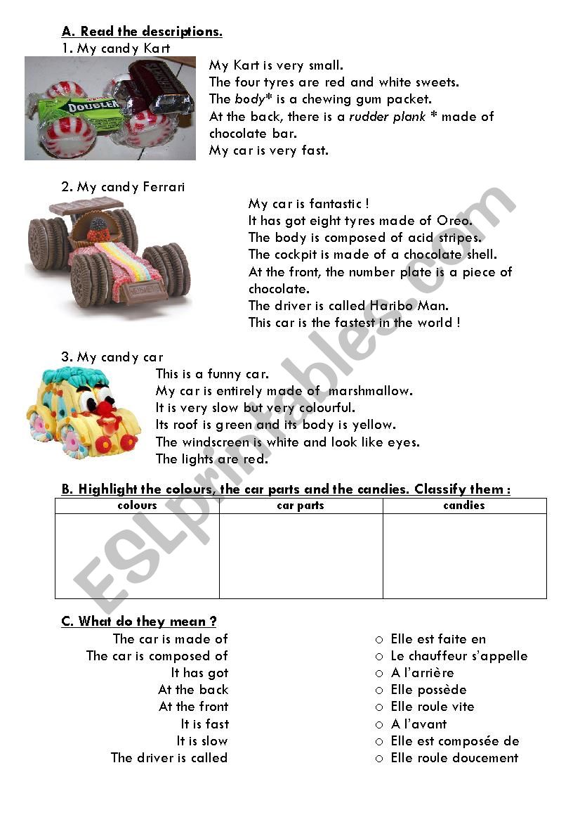 Candy cars worksheet